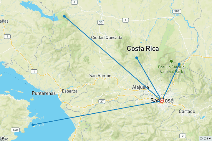 Karte von Highlights um San Jose (englischsprechende Reiseleitung)