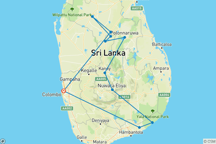 Map of Sri Lanka Classic (private tour)