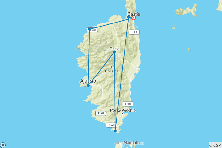 Carte du circuit Voyage en bus en Corse - la beauté