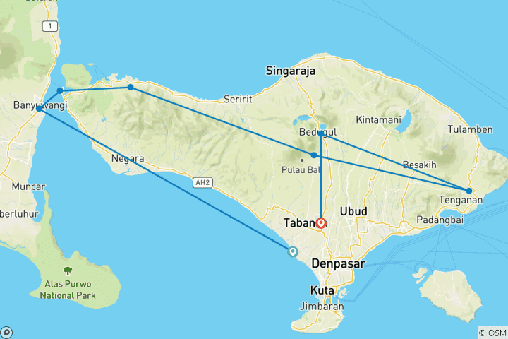 Karte von Abenteuer Westbali & Ostjava (Privatreise)