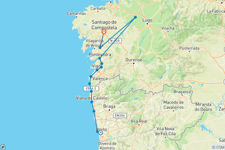 Map of Hiking on the Way of St. James - The Portuguese route along the coast in depth