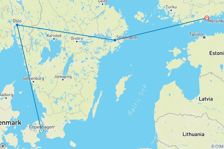 Kaart van De hoofdsteden van Noord-Europa