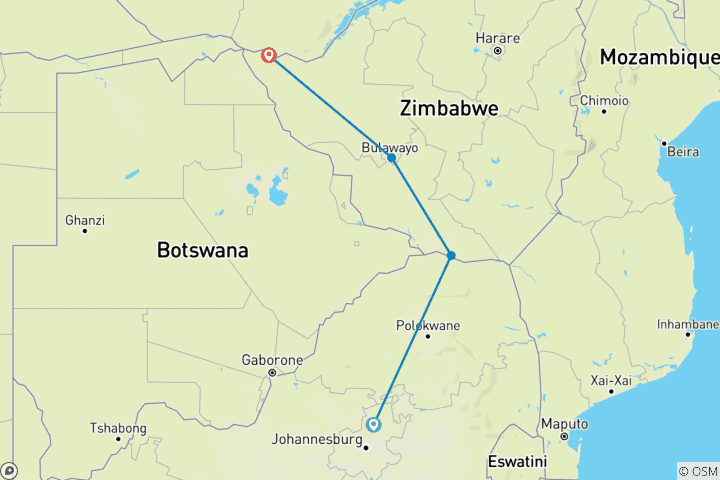 Map of Rovos Rail - The Pride of Africa (8 destinations)