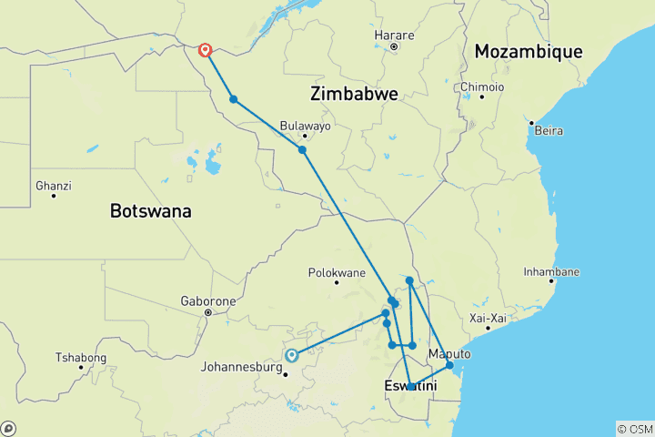 Map of Rovos Rail - The Pride of Africa (26 destinations)