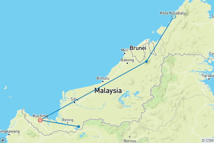 Map of Natural wonders of Borneo (Kota Kinabalu-Kuching)