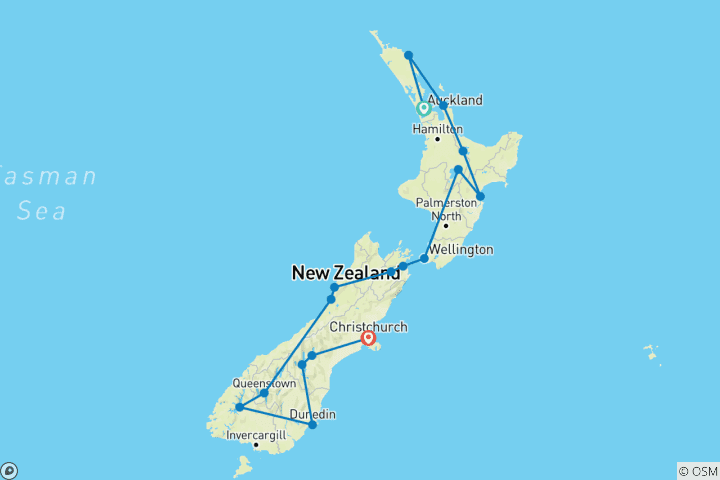 Map of New Zealand on your own (Auckland-Christchurch)