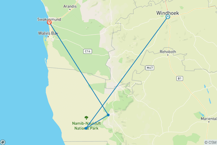 Karte von Dunenzauber Sossusvlei bis Swakopmund