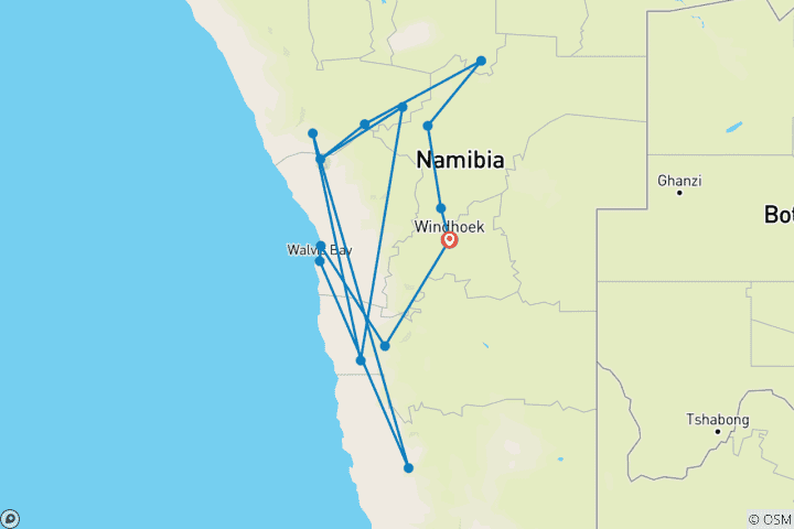 Karte von Namibia zum Verweilen Nordwarts