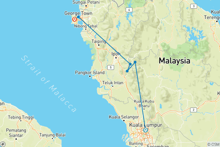 Carte du circuit Expérience naturelle Cameron Highlands (variante de luxe, de Kuala Lumpur/à Penang)