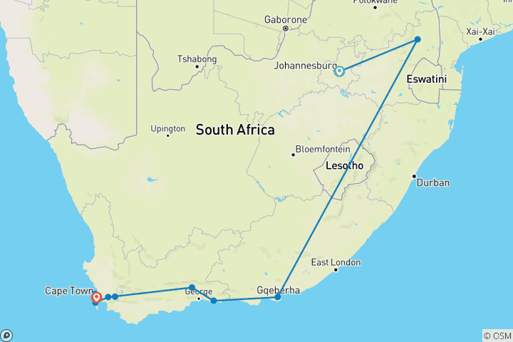 Map of Flying visit to South Africa - Private tour