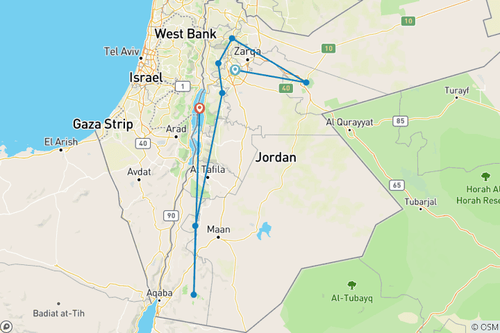 Karte von Jordanien entdecken ab Amman/bis Totes Meer