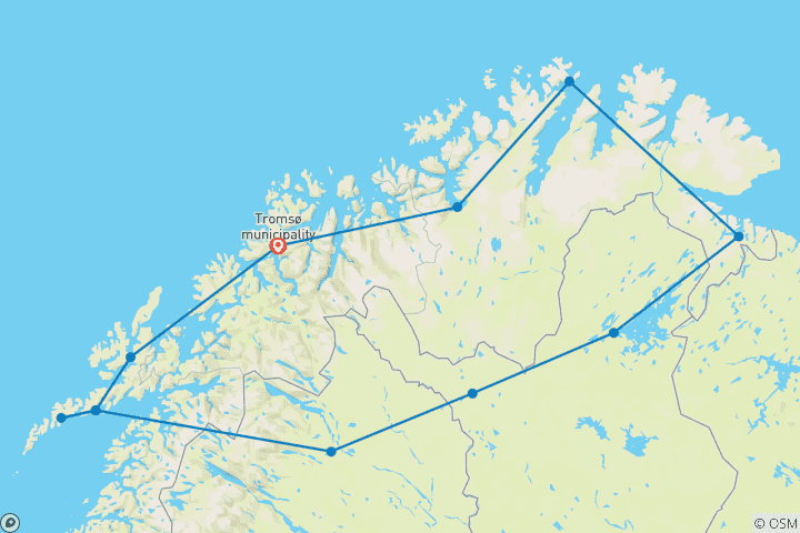 Karte von Lappland, Lofoten und Nordkap (ab Tromso)