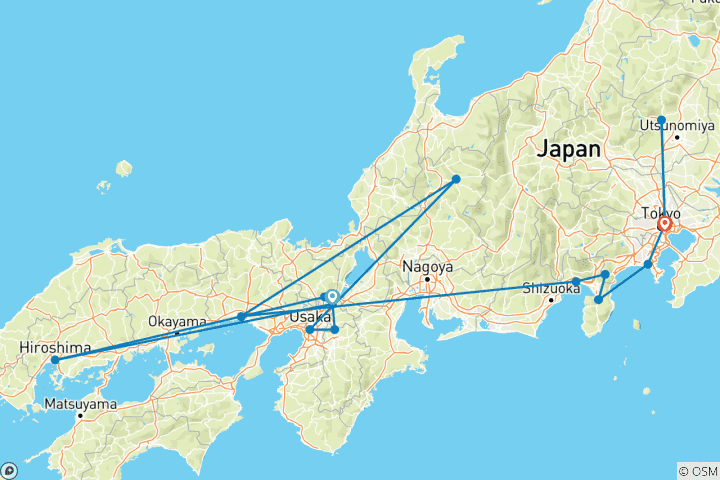 Map of Highlights of Japan (land program only)