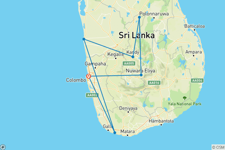 Carte du circuit Sri Lanka compact (voyage privé)