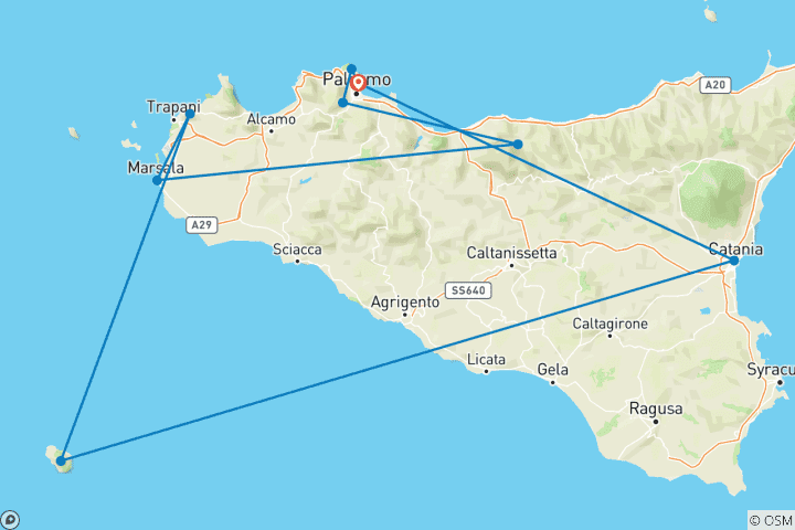 Karte von Autotour schmuckes Palermo und die spektakulare Insel Pantelleria