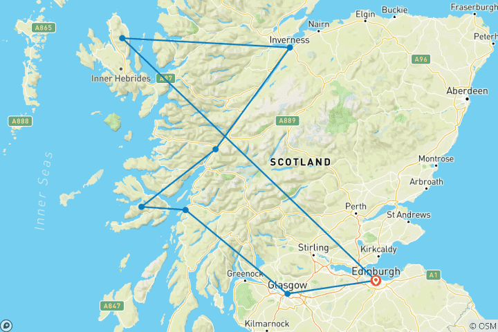 Map of Rail adventure tour Scotland