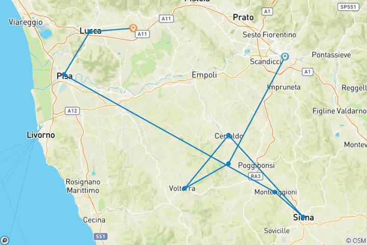 Karte von Autotour von Kultur zum Genuss in der Toskana