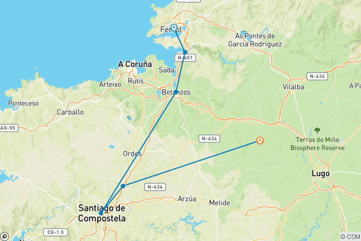 Karte von Wandern auf dem Jakobsweg - die englische Route