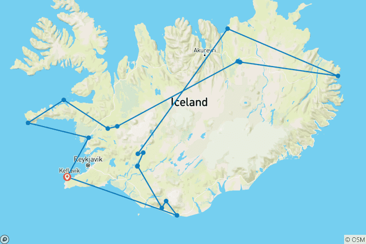 Map of Vacation home tour around Iceland