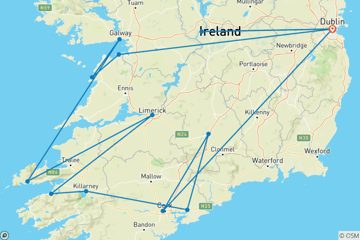 Kaart van Langs de hoogtepunten van Ierland