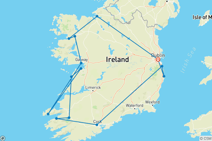 Kaart van De spectaculaire kustweg van Ierland