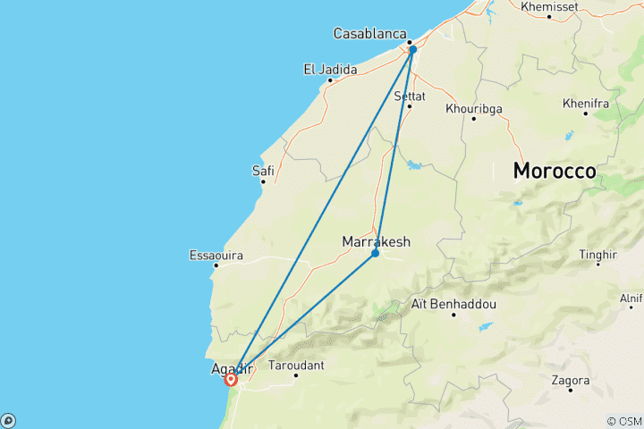 Karte von Kombination Rundreise Konigsstadte & Strandurlaub am Atlantik