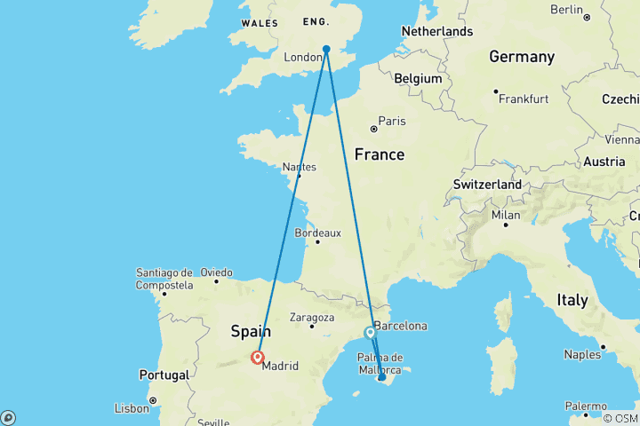 Carte du circuit Barcelone et Madrid - des villes mondiales pleines de charme