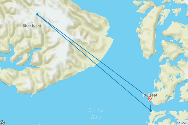 Kaart van Vliegend bezoek aan Gronland (3 nachten)