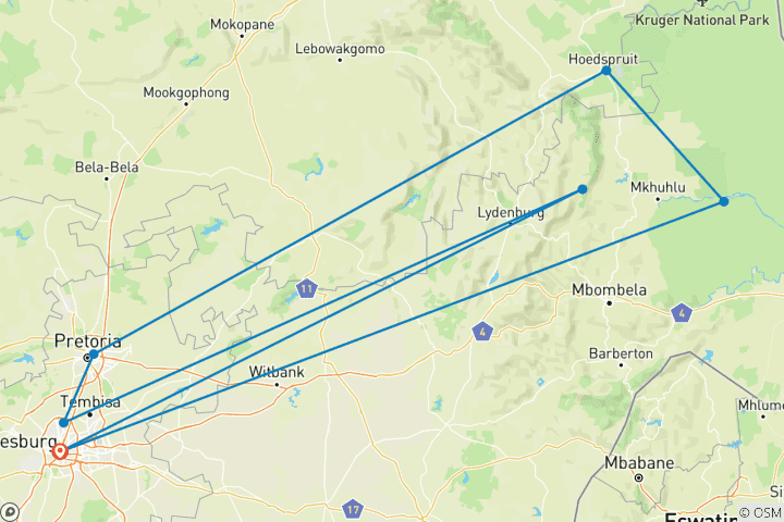 Karte von Hohepunkte Mpumalangas