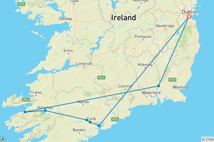 Map of Railroad adventure trip Ireland's southwest