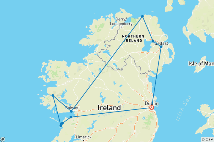 Map of Rail adventure tour Northern Ireland and the West