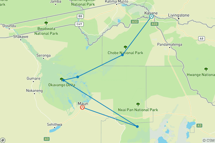 Map of The heartbeat of Africa (8 nights from Kasane)