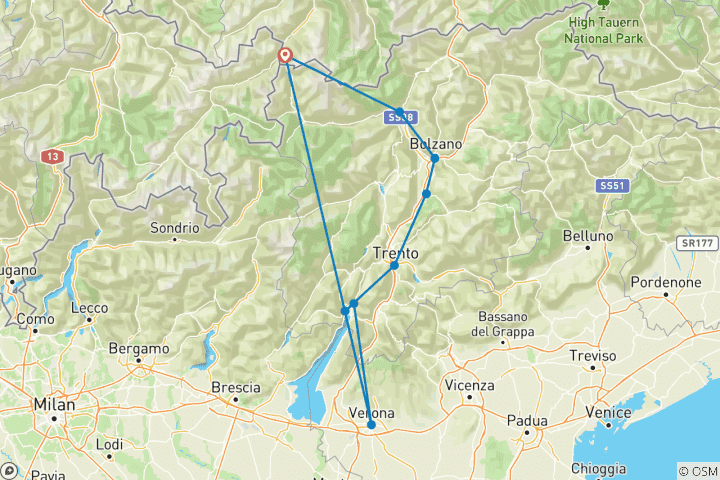 Carte du circuit Piste cyclable de l'Adige Nauders-Vérone