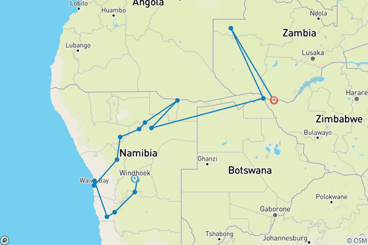 Karte von Botswana, Namibia, Simbabwe - Caprivi