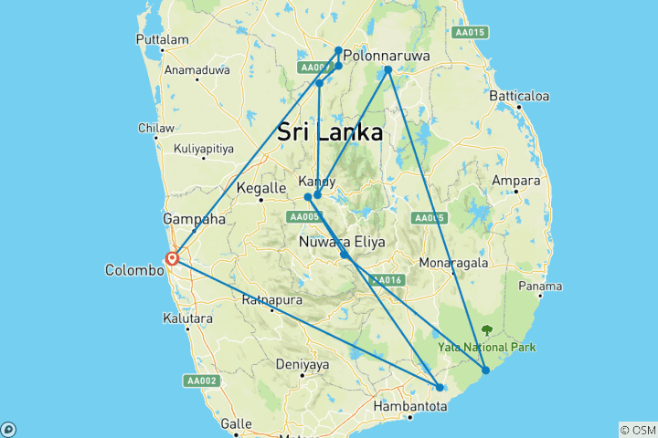 Karte von Sri Lanka Classic (Gruppenreise)