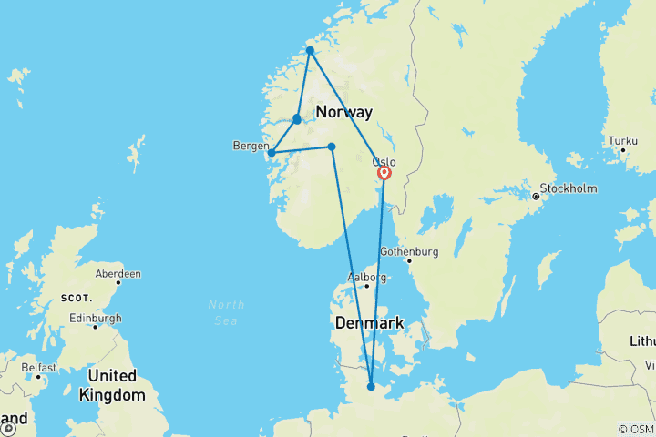 Kaart van Droomachtig Fjell en Fjord Noorwegen