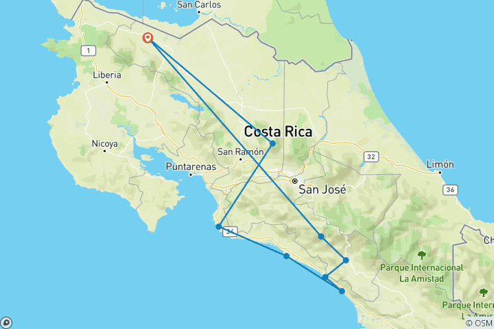 Karte von Schatze Costa Ricas Mietwagenrundreise