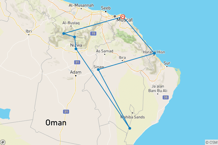 Karte von Oman erfahren mit Chauffeur - Mit dem Allrad durch grandiose Landschaften