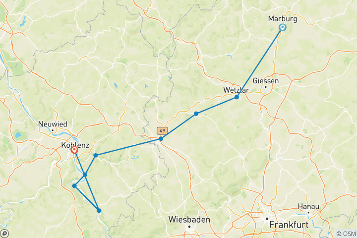 Karte von Lahnradweg und Loreley