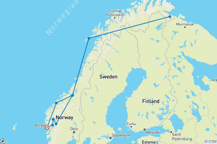 Map of Experience Norway's mail boat route