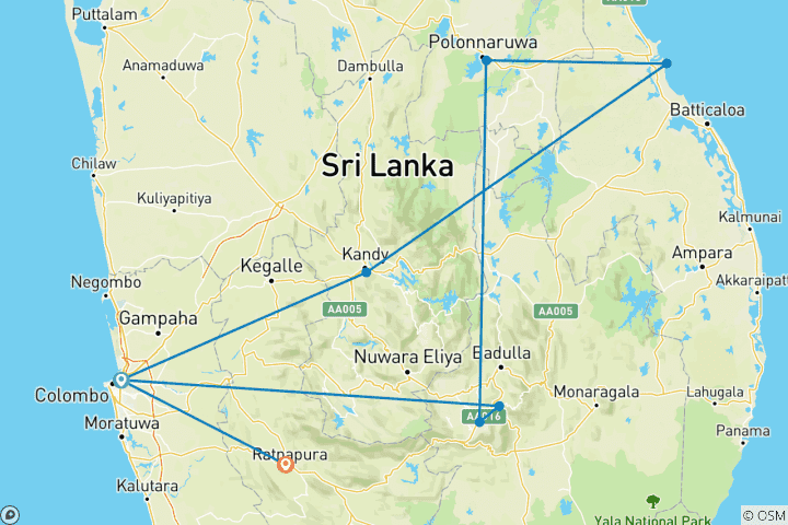 Kaart van Sri Lanka Allround (privérondreis)