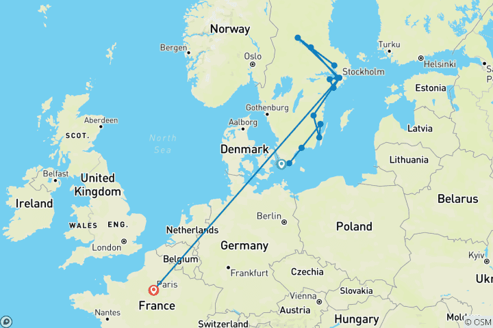 Karte von Grosse Sudschweden Rundreise (ab/bis Malmo)