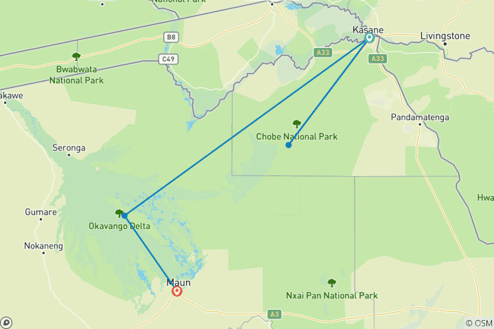 Karte von Tiererlebnis mit andBeyond Botswana