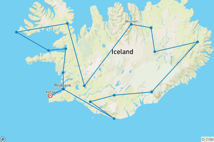 Kaart van Panoramarondreis IJsland