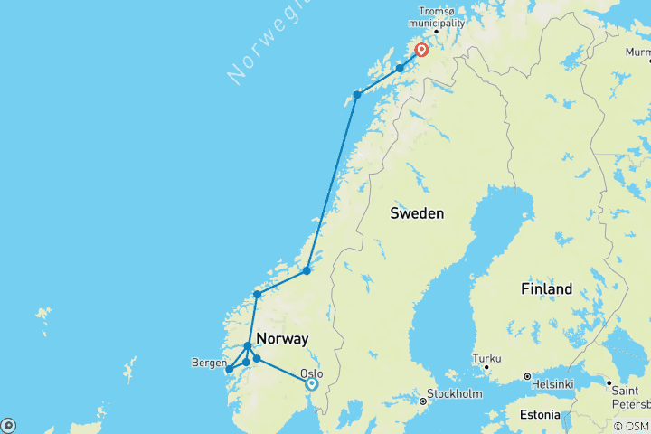 Karte von Das Beste aus Fjord- und Nordnorwegen im Winter