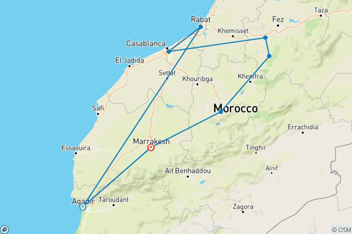 Karte von Glanzvolle Konigsstadte (Privatreise ab/bis Agadir)