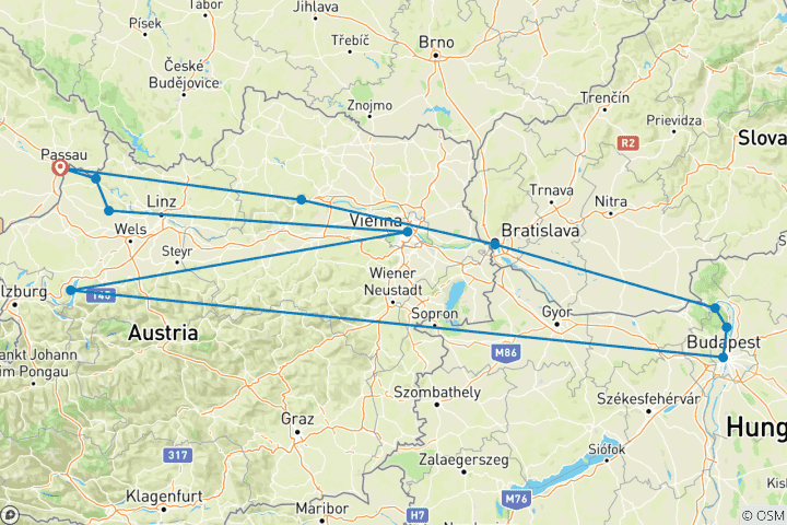 Karte von MS Prinzessin Katharina - entlang der Donau bis Budapest