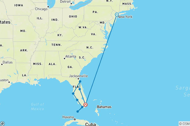 Karte von Manhattan Express & Florida Sunshine State inkl. Badeverlangerung (Standard)