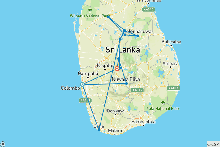 Kaart van Koninklijke steden van Sri Lanka (privérondleiding)