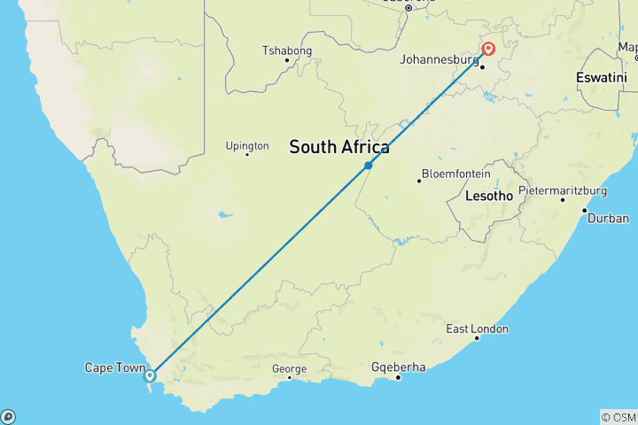 Map of Blue Train - Luxury on rails (Cape Town-Pretoria)